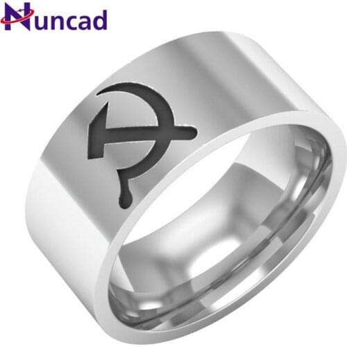 NUNCAD Jewelry Hammer and Sickle Ring Titanium Steel Ring 8mm Mens Ring Cocktail Ring for Anniversary AAA Quality