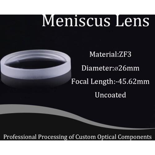 Meniscus Lens Optical ZF3 Glass Lenses 26mm Diameter,-45.62mm Focal Length ,optical Lens Coated 400-700nm for Experiment