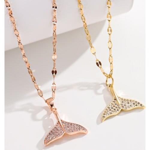 316L Stainless Steel Fish Tail Zircon Pendant Charms Chain Choker Necklace For Women Fashion Fine Jewelry SAN657