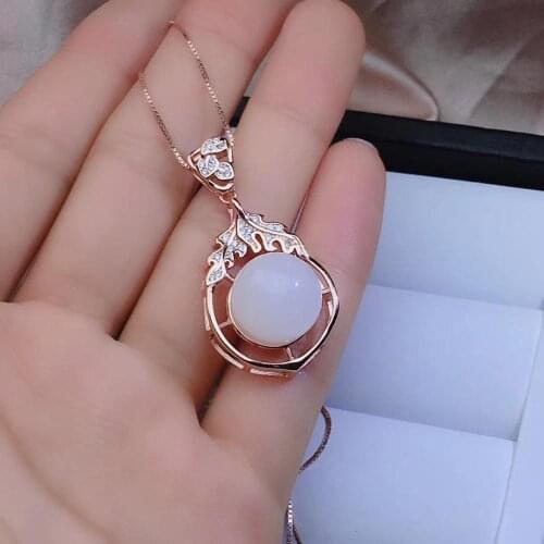 Fashion clear white Jade necklace for women jewelry real 925 silver surface rose gold plated natural jade special character gift
