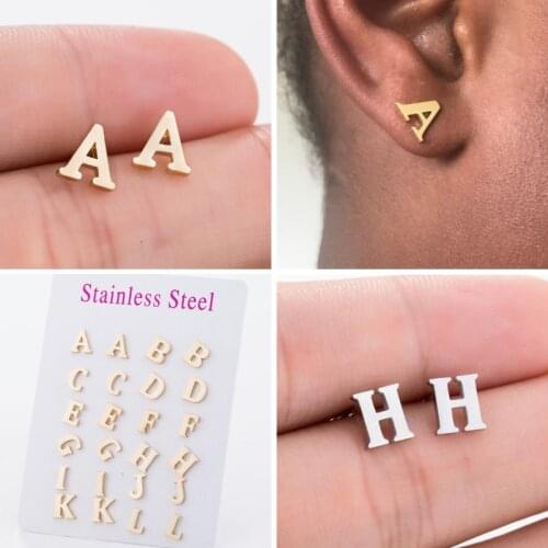 SMJEL Tiny Initial Letter Earrings Stainless Steel Personalize A-Z Arabic Alphabet Stud Earings Kids Gifts Bridesmaids brincos
