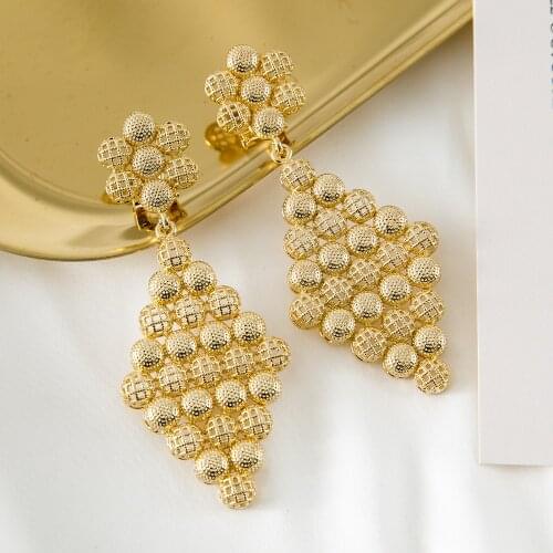 Rhomb Hive Shaped Golden Color Exquisite Style High Quality Wedding Party Attendance Design Earrings For Women