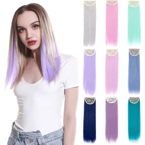 1 PC Colored Clip in Hair Extension Straight Hairpieces Pink Purple Green Natural Synthetic Hair Extension Fake Hair Pieces