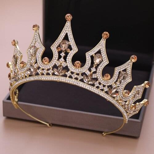 FORSEVEN Luxury Vintage Gold/Silver Color Princess Queen Bride Noiva Shining Crystal Tiara Crowns Hair Jewelry for Wedding Party