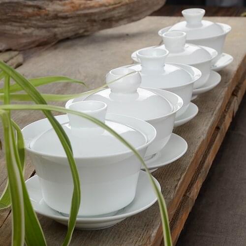 Chinese Traditional Tea Set Gaiwan White Porcelain Tea Set Tureen Cup Bowl Tea Ceremony Kung Fu Ceramics Flower Tea Master Cup