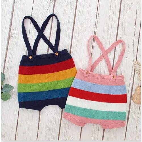 Knitted Baby Romper Pants Boys Girls Newborn Baby Clothes Rainbow Woolen Baby Rompers Summer Infant Toddler Jumpsuit Overalls
