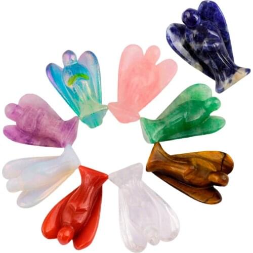 TUMBEELLUWA Rose Quartz Crystal Carnelian Gem Stone Carved Guardian Angel Pocket Statue Ornament Figurines,Valentines Day Gift