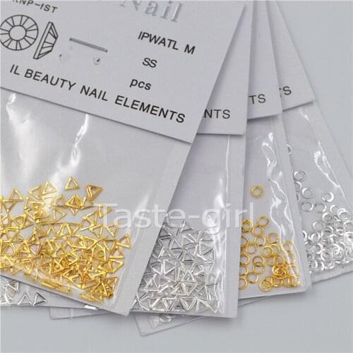 High quality 4 packs mixed gold silver 3D metal hollow triangle round Beauty Nail Art Decorations Accessories Tools Manicure DIY