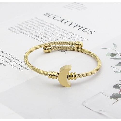 New Arrival Adjustable Size Crescent Shape Bangle Stainless Steel Twisted Cable Wire Jewelry Gold Color Bracelets for Women