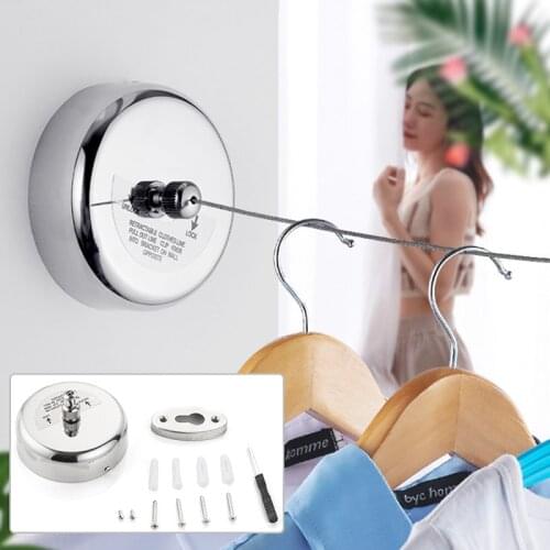 1Set Retractable Clotheslines Stainless Steel Clothes Dryer Organiser 2.8m Clothes Drying Rack Rope Storage Laundry Hanger