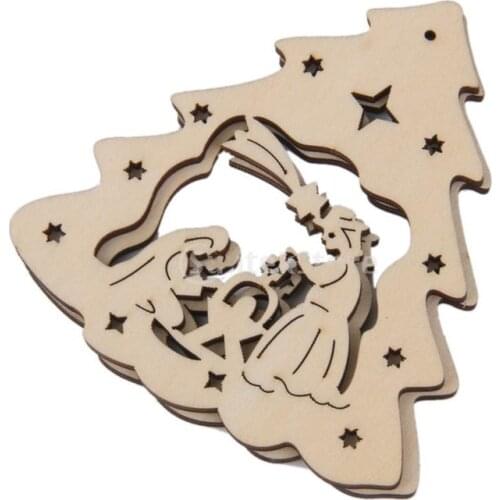 10pcs Unfinished Wood Ornaments Cutouts Christmas Wood Slices for Christmas Tree Hanging Embellishments and Craft DIY