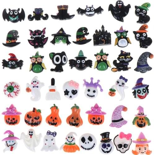 10Pcs Halloween Resin Cabochon Decoration Crafts Flatback Figurines & Miniatures For Scrapbooking DIY Decoration Accessories