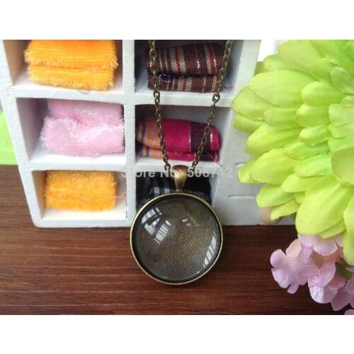 50 Sets, Pendant Kits - 30mm Circle Bezel Blanks with Matching Glass Cabochons and Chains Bronze 1.25 inch