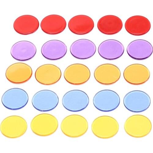 50Pcs 5Colors 1.5cm Plastic Poker Chips Casino Bingo Markers for Fun Family Club Carnival Bingo Game Supplies Acce