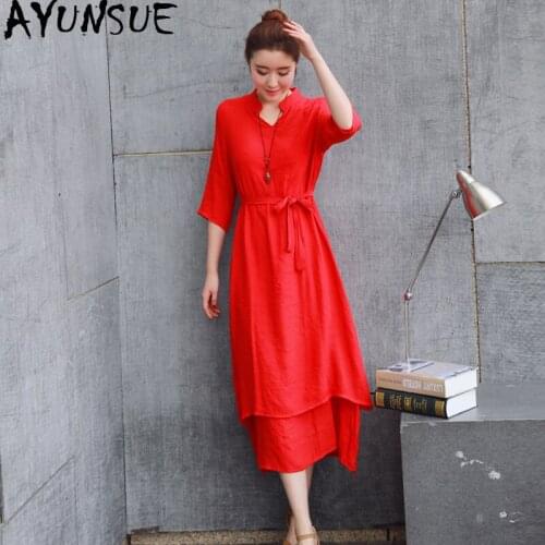 Летние платья из льна AYUNSUE China At AliExpress