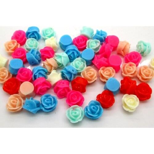 50Pcs Mixed Resin Rose Flower Beads Decoration Crafts Flatback Cabochon Scrapbooking Fit Phone Embellishments Diy Accessories