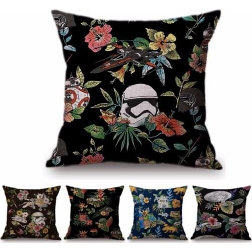 Floral Warrior Cartoon Art Space Ship Cute Cartoon Sofa Decorative Throw Pillow Case Cotton Linen Square Funky Art Cushion Cover
