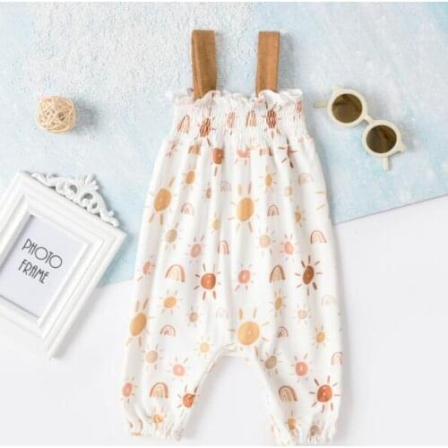 New Baby Jumpsuit, Summer Sun Rainbow Print Sleeveless Off Shoulder Romper Playsuits for Girls, White, 0-12 Months