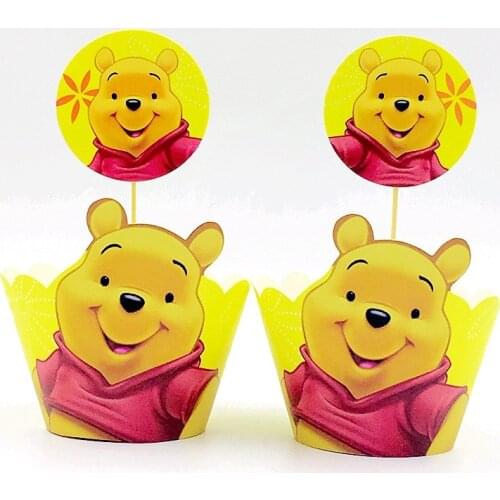 Disney Winnie the Pooh Theme Party Supplies Cupcake Wrappers Toppers Kids Birthday Party Decoration 12pcs wraps+12pcs toppers