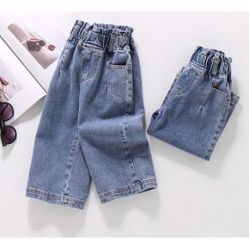 IENENS 2-6Y Girls Wide Leg Jeans Kids Loose Denim Pants Spring Blue Street Style Retro Quality Fashionable Straight Pants