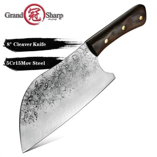 Grandsharp 8 Inch Chef Knife Chinese Handmade Forged Kitchen Knife High Carbon Stainless Steel Meat Cleaver Butcher Knives Gift