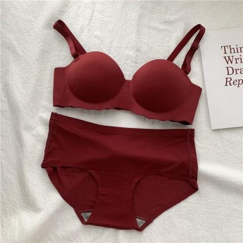 2pcs set Seamless Gathered Non-wired Bra Underwear Set Woman Soft Panties Comfortable Underwear set with Panties