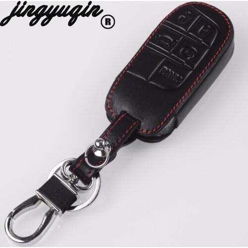 Jingyuqin 5 Buttons Leather Smart Car Key Case Cover For Jeep Renegade Hard Steel 2016 Smart Remote Protect Accessories