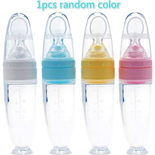 1pcs Random Color Baby Silicone Squeeze Type Childrens Tableware Supplementary Food Tool Feeder Baby Rice Noodle Feeding Spoon