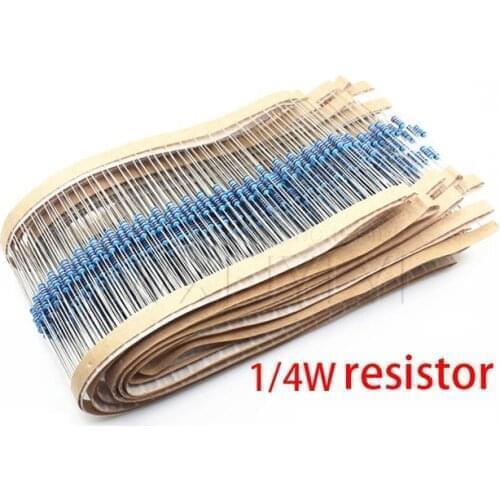 200pcs 1/4W 1R~22M 1% Metal film resistor 100R 220R 1K 1.5K 2.2K 4.7K 10K 22K 47K 100K 100 220 1K5 2K2 4K7 ohm 1M2 resistance