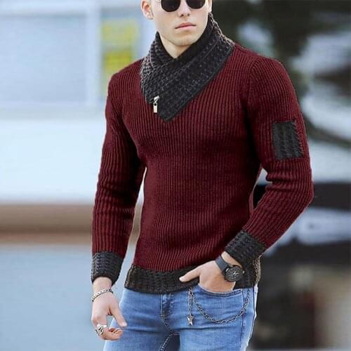 Men Casual Long Sleeve Scarf Collar Streetwear Autumn Fashion Slim Men Knitted Sweaters New Winter Warm Turtleneck Pullover Tops