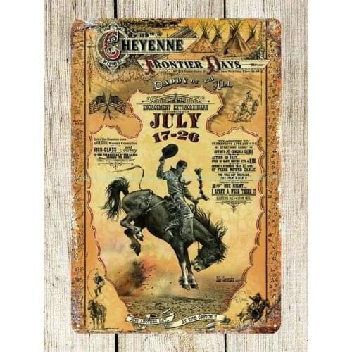 Office Idea Cheyenne Frontier Days Western Roots Rodeo Metal 20X30 Tin Sign