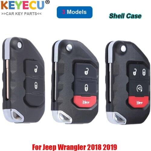 KEYECU Flip Folding Remote Control Car Key Shell Case for Jeep Wrangler 2018 2019, Fob 3/ 4 Buttons - P/N: 68292944AA OHT1130261