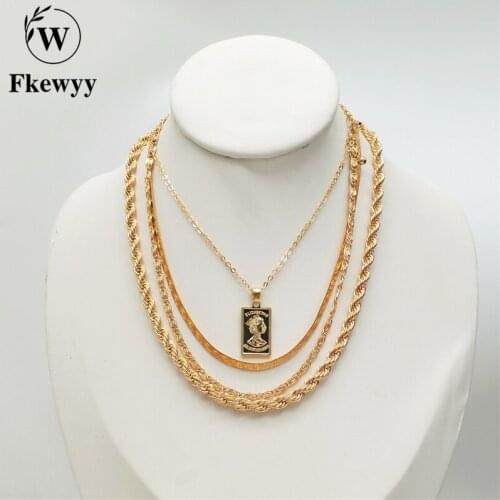 Fkewyy Luxury Necklaces For Women Gothic Accessories Gold Plated Jewelry Multi-layer Necklace Wedding Designer Fashion Jewelry