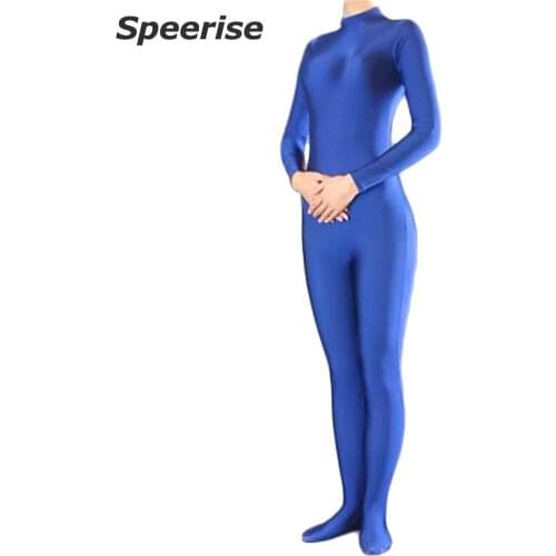 Speerise Men Long Sleeve Unitard Spandex Ballet Full Body Tight Unisex Zentai Footed Jumpsuit Suit Skinny Bodysuit Costume Black