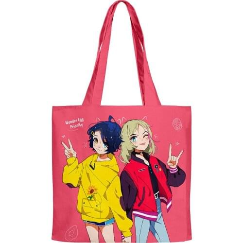 WONDER EGG PRIORITY 2 Hip Hop Handbags Cloth Canvas Tote Bag Print Shopping Bags Reusable Shoulder Shopper Bags Casual Pacakge