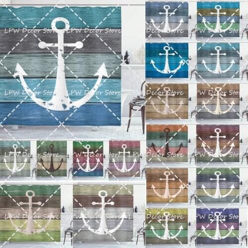 Anchor Shower Curtain Timeworn Marine on Weathered Wooden Planks Rustic Nautical Theme Bath Cloth Bathroom Decor Set with Hooks