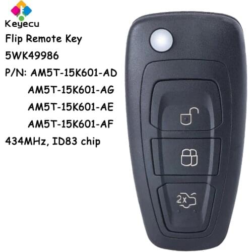 KEYECU Replacement Flip Remote Key- 3 Buttons & 434MHz & ID83 Chip & HU101- FOB for Ford/Mondeo Focus C-Max Grand C-Max 5WK49986