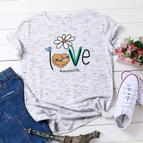 100% Cotton Summer New Womens T-shirt O-Neck Harajuku Daisy Sloth Bird Print Top Casual Female T shirt Oversized Size S-5XL