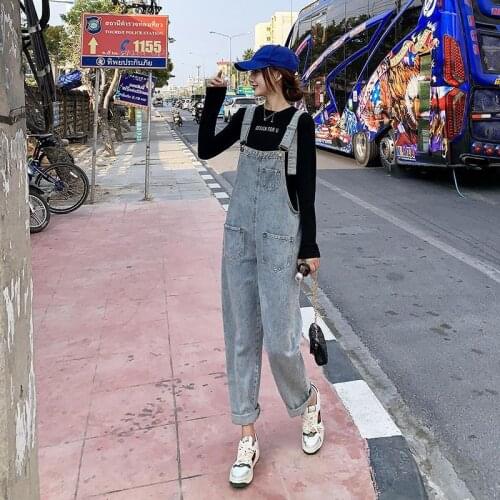 Woman Jeans Pants Suspender Pants Womens Spring and Autumn 2021 Cropped Denim Pantalones Vaqueros Mujer