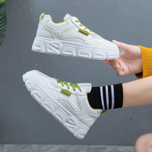 2020 Women White Sneakers Fashion Leather Trainers Vulcanized Shoes Platform Tennis Female Lace Up Casual Shoes Woman