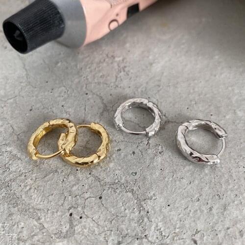 SHANICE 100% 925 Sterling Silver Burn wrinkle texture Circle Geometric Round Hoop Earrings for Women Girls Accessories Party