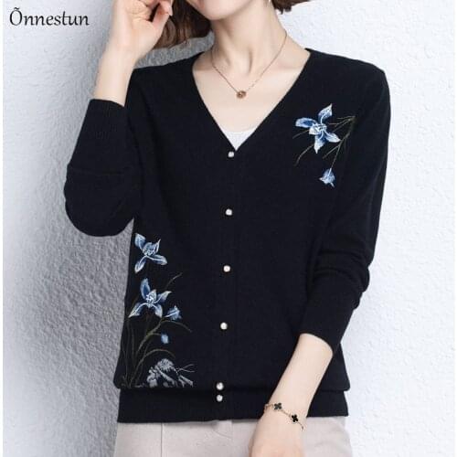 Embroidered Floral Cardigans Sweater Women New Autumn Spring Long Sleeve Knitted Sweaters Single-breasted Cardigan Women