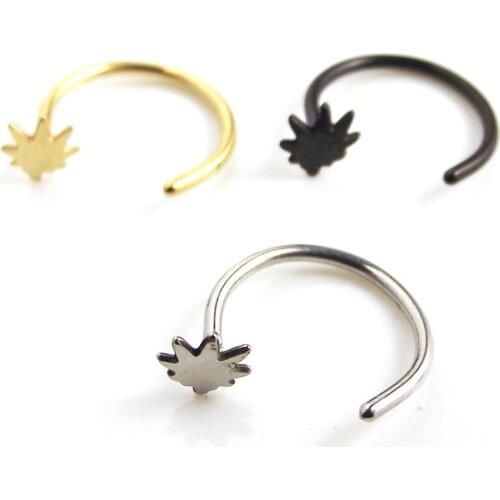 1Piece 316L Surgical Medical Nostril Titanium Nose Leaf Hoop Nose Rings Clip on Body Fake Piercing Jewelry For Women