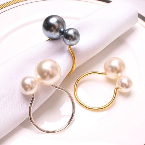 10pcs/lot New Product Highlight Pearl Napkin Ring Wedding Pearl Cloth Ring Napkin Ring U-shaped Napkin Button