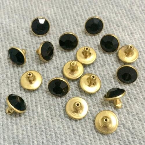 100Sets 8.5MM CZ+++ Gold Plated Black Crystal Rivets Rhineston Rivets Fit for Bags Shoes Belts Dress DIY Jewelry Shipping Free