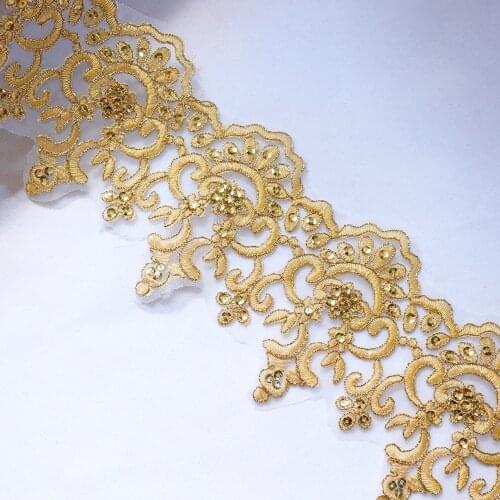 11.5cm Width Sequins Lace Trim Gold Ribbon handmade Clothes Accessories Wedding Dress Curtains lace trimmingd Sewing Lace Fabric