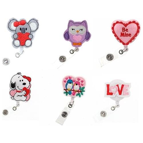20pcs/lot New Arrival 6 styles Valentines Day Gift Felt Badge Reel Retractable ID Badge Holder With Clips