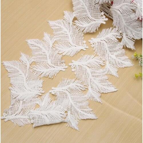 30Yards 12cm Wide Feather Shape Lace Trims Luxury Fabric DIY Clothes Edge Wrapping Ribbon Tape Cotton Material White