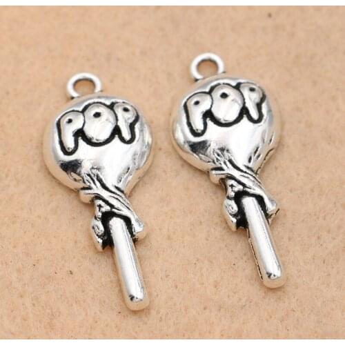 5pcs Antique Silver Plated POP Charms Pendants Jewelry Making Bracelet Findings Crafts Accessories 32x13mm