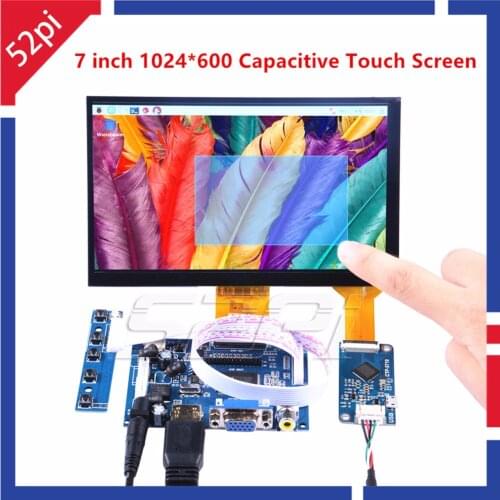 52Pi 7 Inch 1024*600 Free Driver TFT Display Capacitive Touch Screen Monitor for Raspberry Pi 4 B All Platform / PC / Beaglebone